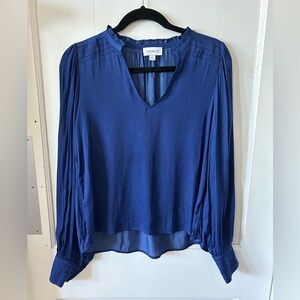 Evereve Tally Satin V-Neck Blouse Blue Size Small